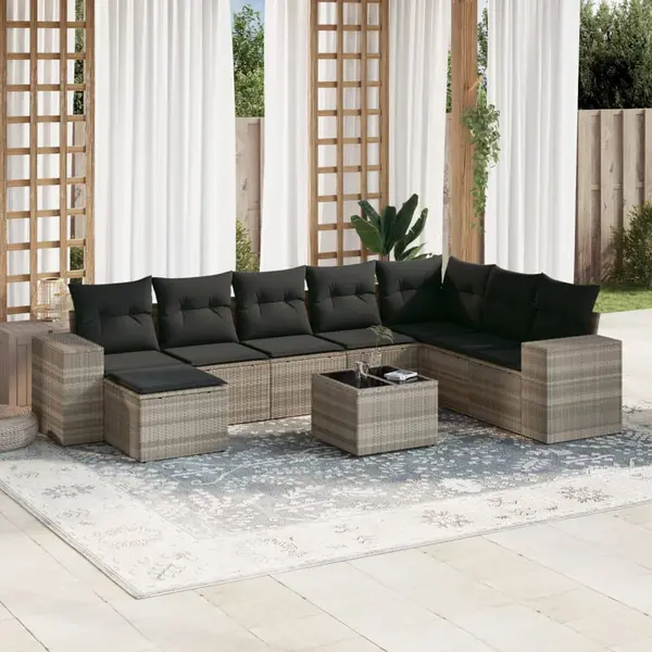 Gossi set canapele de gradina cu perne, 9 piese gri deschis poliratan