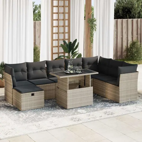 Gossi set canapele de gradina cu perne, 9 piese gri deschis poliratan