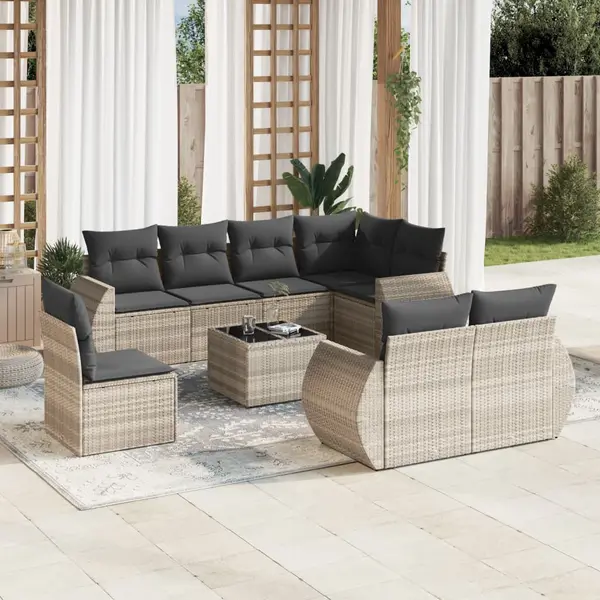 Gossi set canapele de gradina cu perne, 9 piese gri deschis poliratan