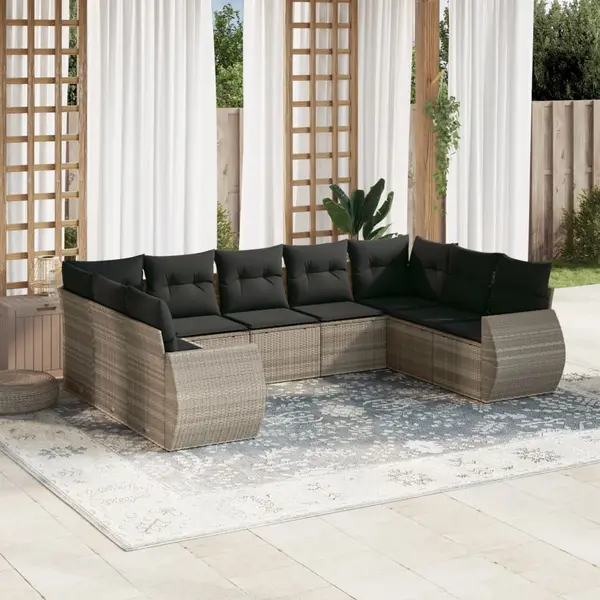 Gossi set canapele de gradina cu perne, 9 piese gri deschis poliratan
