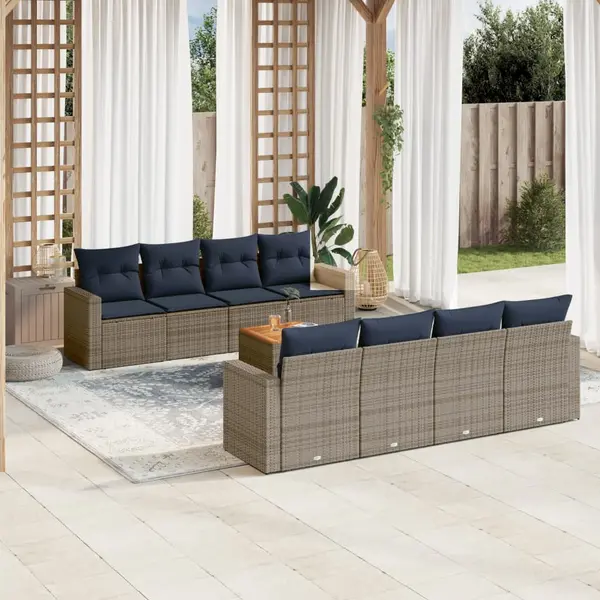 Gossi set canapele de gradina cu perne, 9 piese, gri, poliratan