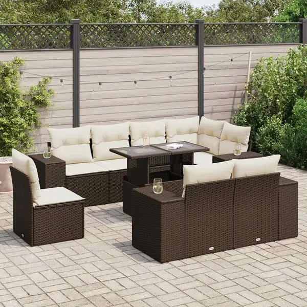 Gossi set canapele de gradina cu perne, 9 piese, maro, poliratan