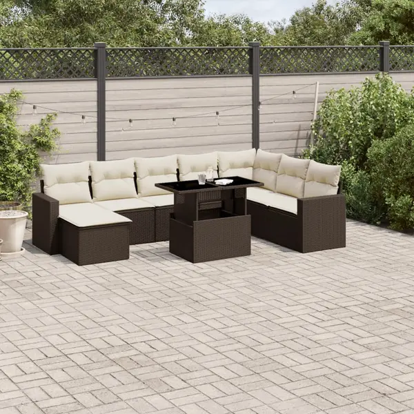 Gossi set canapele de gradina cu perne, 9 piese, maro, poliratan