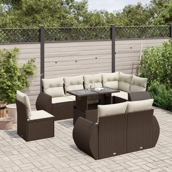 Gossi set canapele de gradina cu perne, 9 piese, maro, poliratan