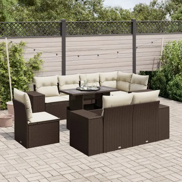 Gossi set canapele de gradina cu perne, 9 piese, maro, poliratan