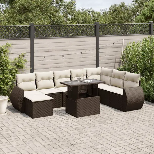 Gossi set canapele de gradina cu perne, 9 piese, maro, poliratan