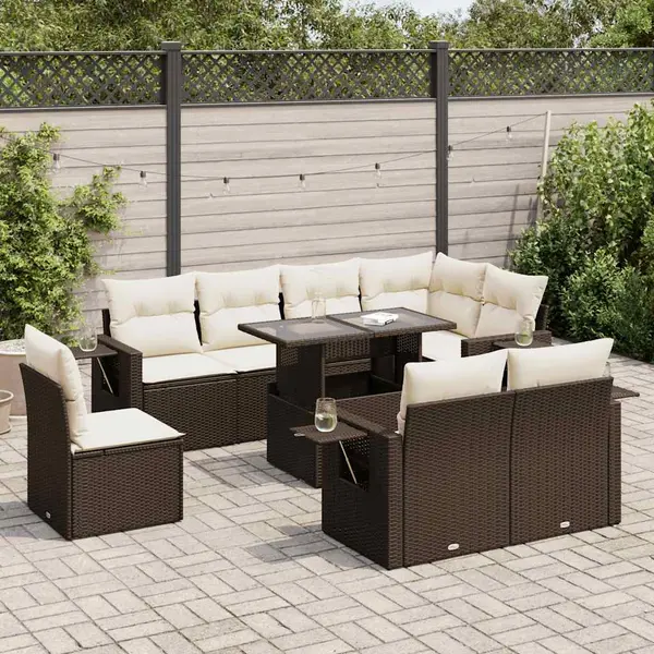 Gossi set canapele de gradina cu perne, 9 piese, maro, poliratan