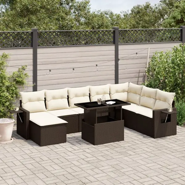 Gossi set canapele de gradina cu perne, 9 piese, maro, poliratan