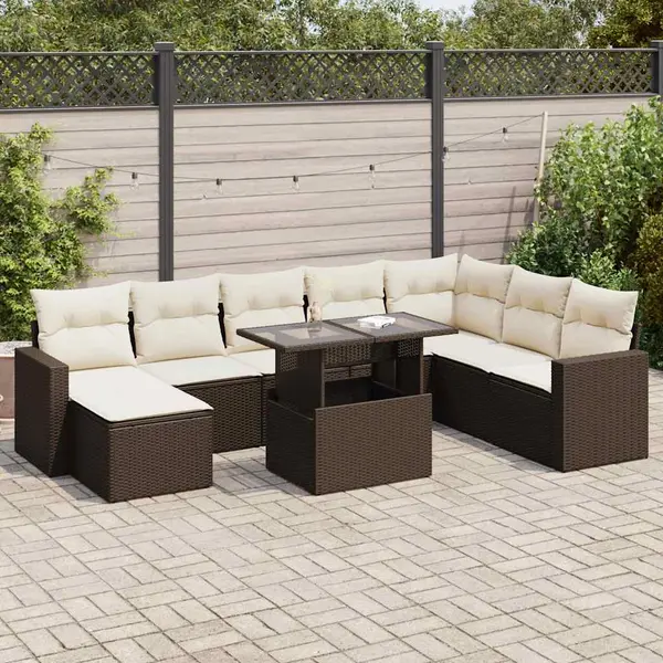 Gossi set canapele de gradina cu perne, 9 piese, maro, poliratan