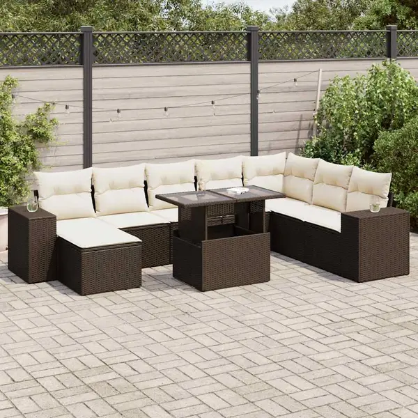 Gossi set canapele de gradina cu perne, 9 piese, maro, poliratan