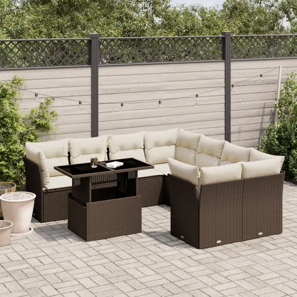 Gossi set canapele de gradina cu perne, 9 piese, maro, poliratan