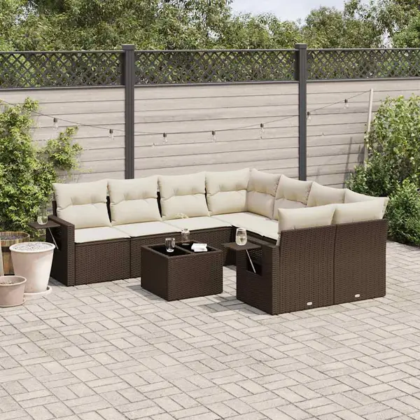 Gossi set canapele de gradina cu perne, 9 piese, maro, poliratan