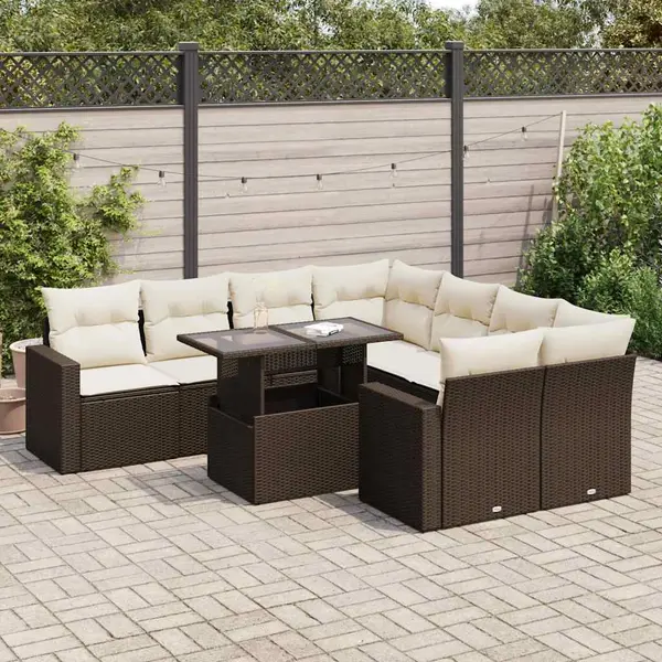 Gossi set canapele de gradina cu perne, 9 piese, maro, poliratan