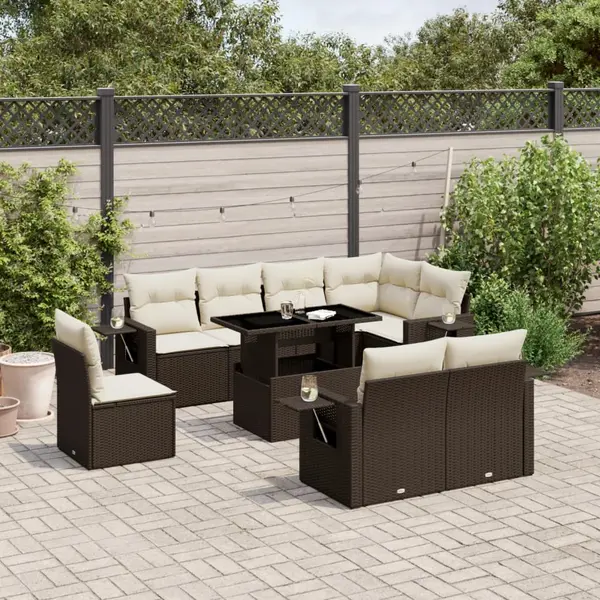 Gossi set canapele de gradina cu perne, 9 piese, maro, poliratan