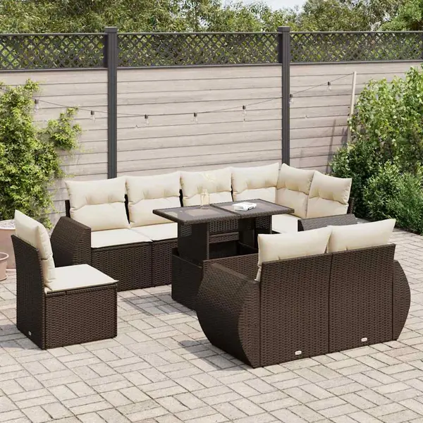 Gossi set canapele de gradina cu perne, 9 piese, maro, poliratan