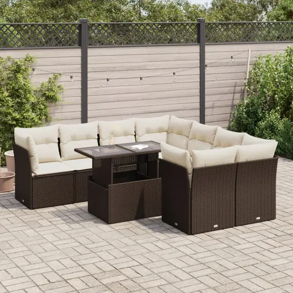 Gossi set canapele de gradina cu perne, 9 piese, maro, poliratan