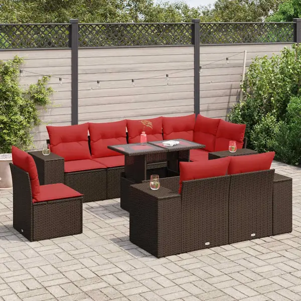 Gossi set canapele de gradina cu perne, 9 piese, maro, poliratan