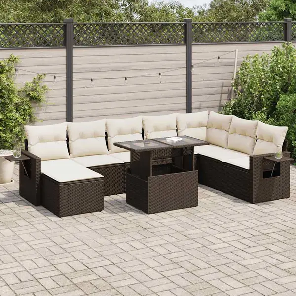 Gossi set canapele de gradina cu perne, 9 piese, maro, poliratan