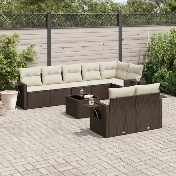 Gossi set canapele de gradina cu perne, 9 piese, maro, poliratan