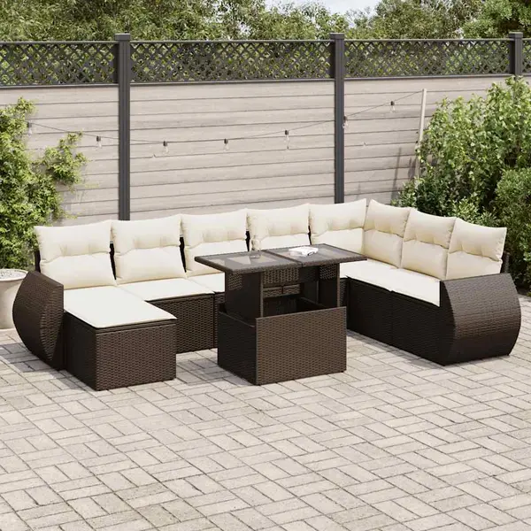 Gossi set canapele de gradina cu perne, 9 piese, maro, poliratan