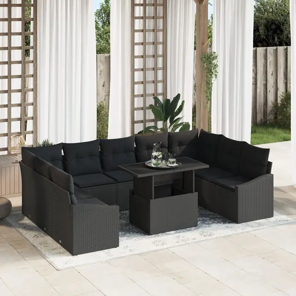 Gossi set canapele gradina 10 piese cu perne negru ratan polietilenic