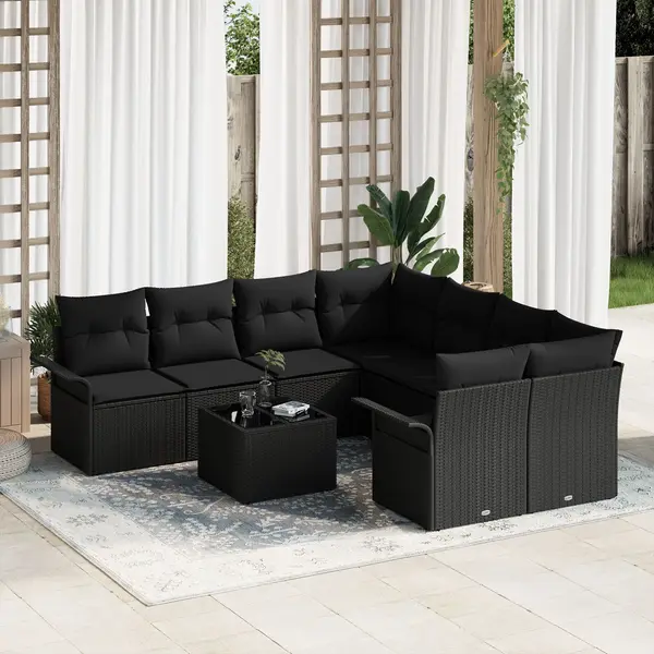 Gossi set canapele gradina 9 piese cu perne negre din ratan poliester