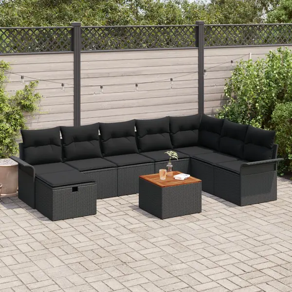 Gossi set canapele gradina 9 piese cu perne negru ratan poli