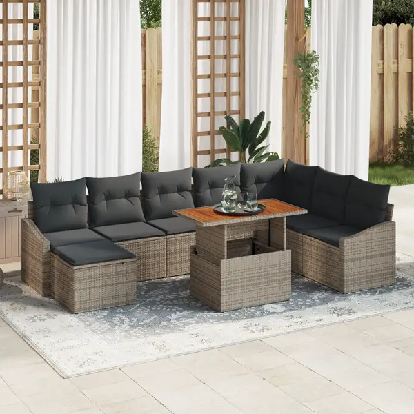 Gossi set canapele gradina cu 9 piese si perne gri din ratan poliester