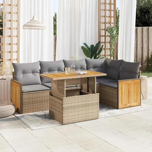 Gossi set canapele gradina cu perne 6 piese bej poliratan/lemn acacia