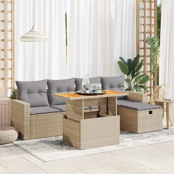 Gossi set canapele gradina cu perne 6 piese bej poliratan/lemn acacia