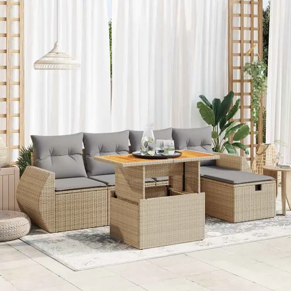 Gossi set canapele gradina cu perne 6 piese bej poliratan/lemn acacia