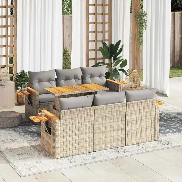 Gossi set canapele gradina cu perne 7 piese bej poliratan/lemn acacia
