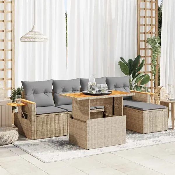 Gossi set canapele gradina cu perne 7 piese bej poliratan/lemn acacia