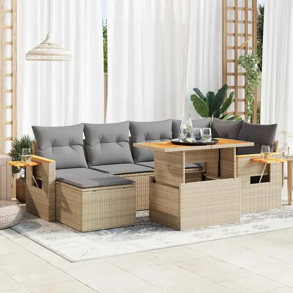 Gossi set canapele gradina cu perne 7 piese bej poliratan/lemn acacia