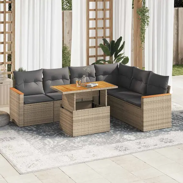 Gossi set canapele gradina cu perne 7 piese bej poliratan/lemn acacia
