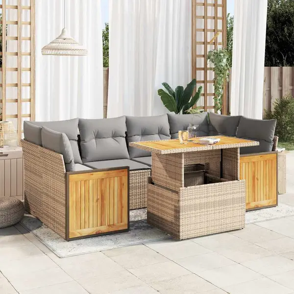 Gossi set canapele gradina cu perne 7 piese bej poliratan/lemn acacia