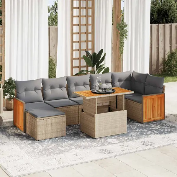 Gossi set canapele gradina cu perne 7 piese bej poliratan/lemn acacia