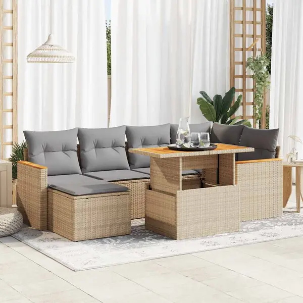 Gossi set canapele gradina cu perne 7 piese bej poliratan/lemn acacia