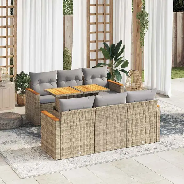 Gossi set canapele gradina cu perne 7 piese bej poliratan/lemn acacia