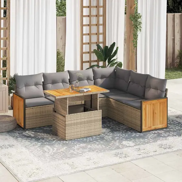 Gossi set canapele gradina cu perne 7 piese bej poliratan/lemn acacia