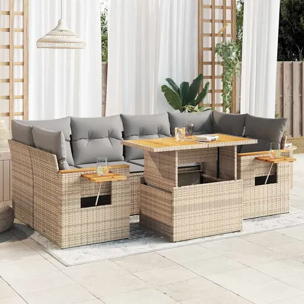 Gossi set canapele gradina cu perne 7 piese bej poliratan/lemn acacia