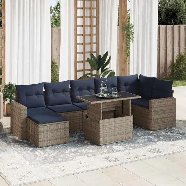 Gossi set canapele gradina cu perne 7 piese gri poliratan/lemn acacia