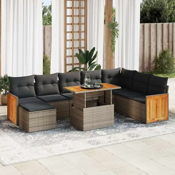 Gossi set canapele gradina cu perne 7 piese gri poliratan/lemn acacia