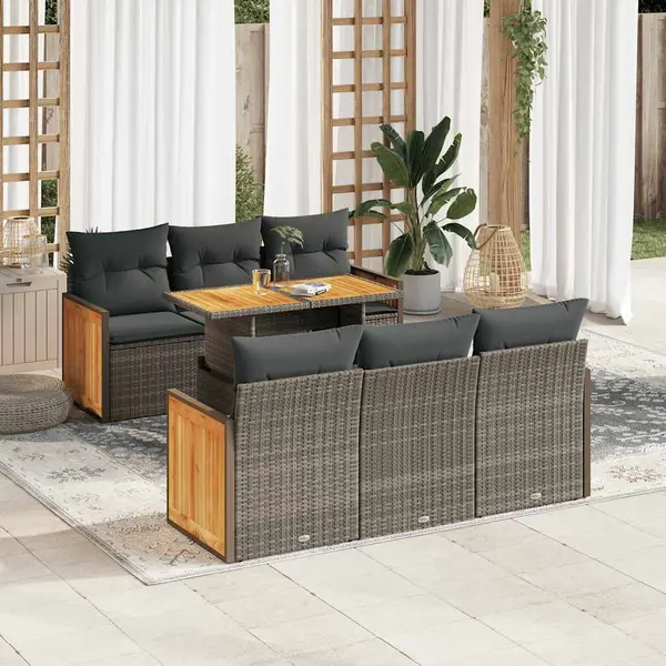 Gossi set canapele gradina cu perne 7 piese gri poliratan/lemn acacia