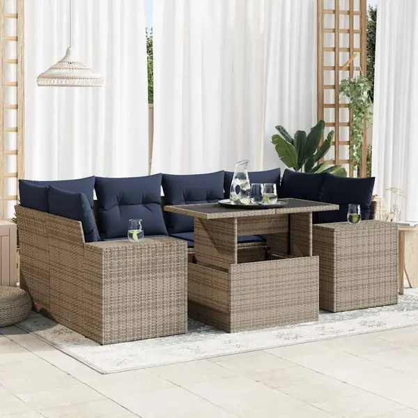 Gossi set canapele gradina cu perne 7 piese gri poliratan/lemn acacia