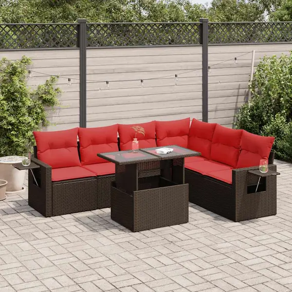 Gossi set canapele gradina cu perne 7 piese gri poliratan/lemn acacia