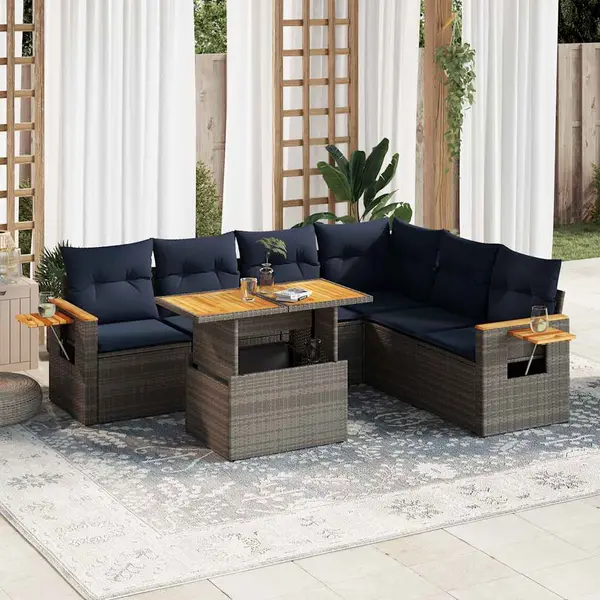 Gossi set canapele gradina cu perne 7 piese gri poliratan/lemn acacia