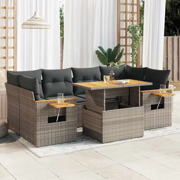 Gossi set canapele gradina cu perne 7 piese gri poliratan/lemn acacia