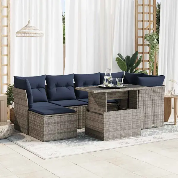 Gossi set canapele gradina cu perne 7 piese gri poliratan/lemn acacia