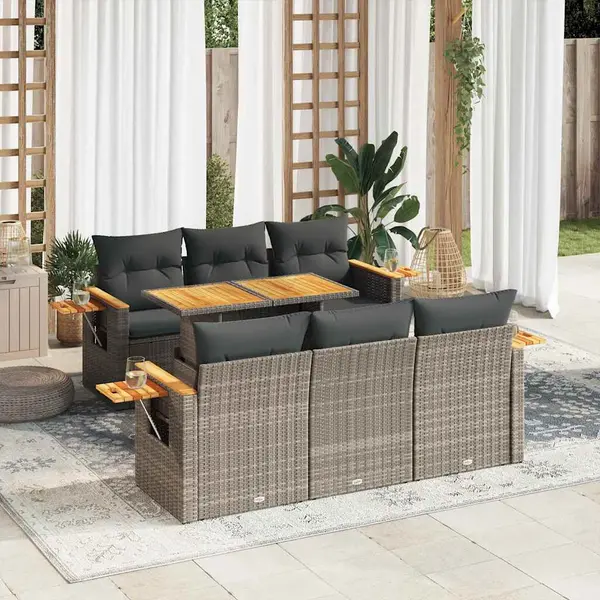 Gossi set canapele gradina cu perne 7 piese gri poliratan/lemn acacia
